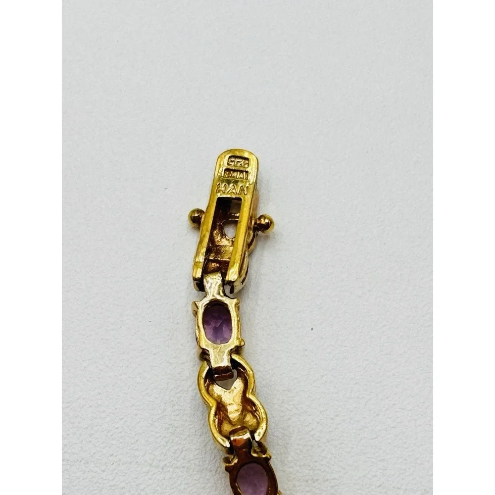 925 Italy Amethyst Tennis Bracelet Gold Over Sterling Silver 7